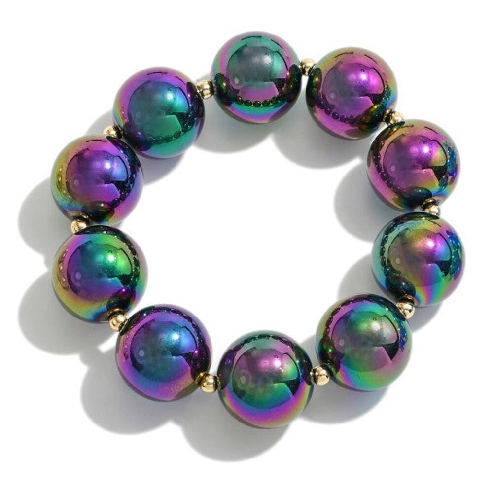 Chunky Iridescent Black Bead Stretch Bracelet